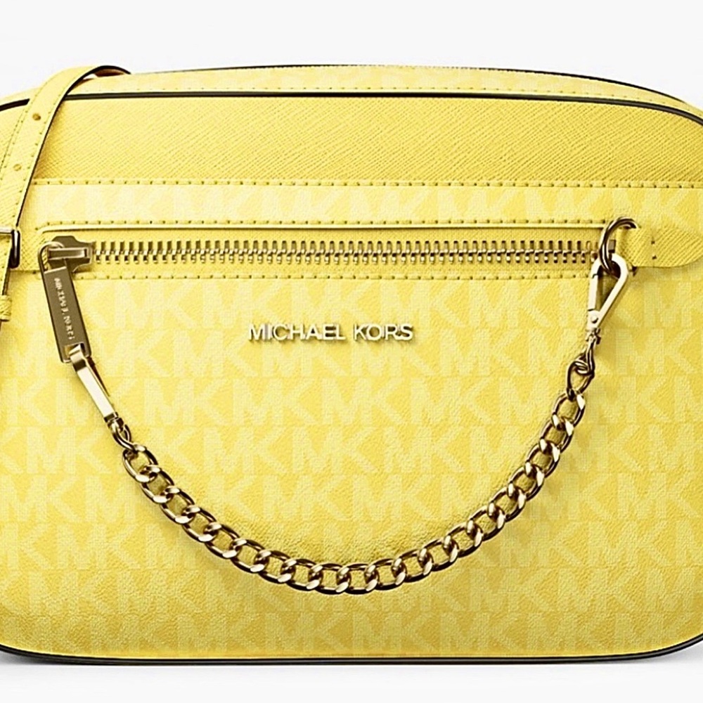 Michael Kors NWT Daisy Yellow Jet Set Large Logo Crossbody Bag